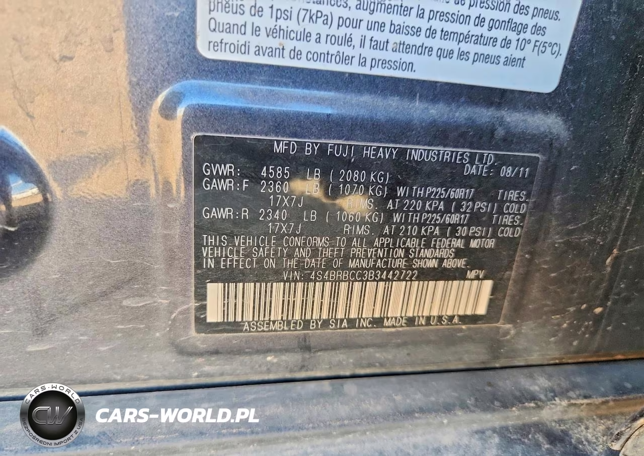2011 Subaru Outback 2.5I Premium VIN:4S4BRBCC3B3442722 - 12