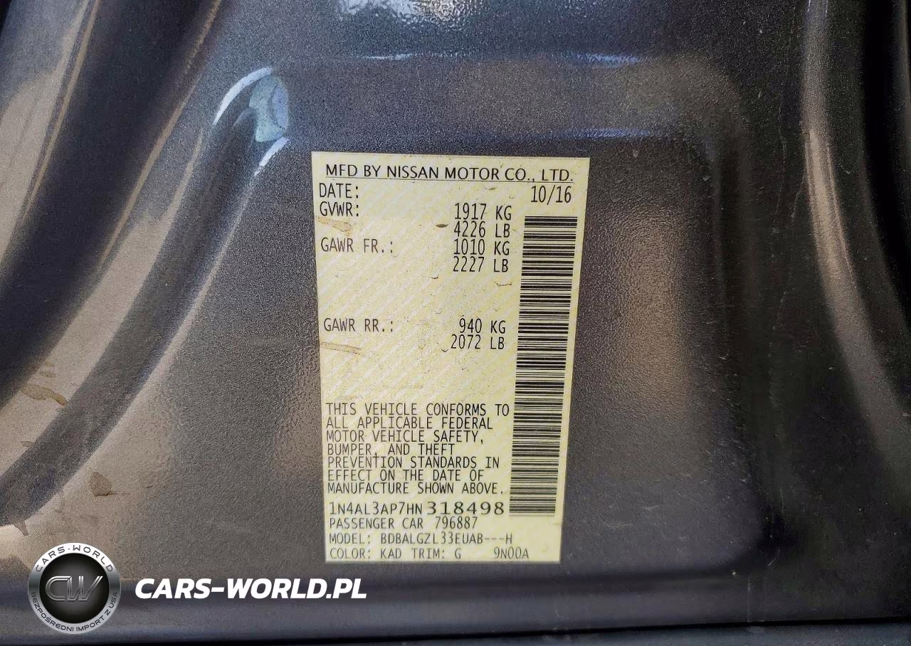 2017 Nissan Altima 2.5 S VIN:1N4AL3AP7HN318498 - 12