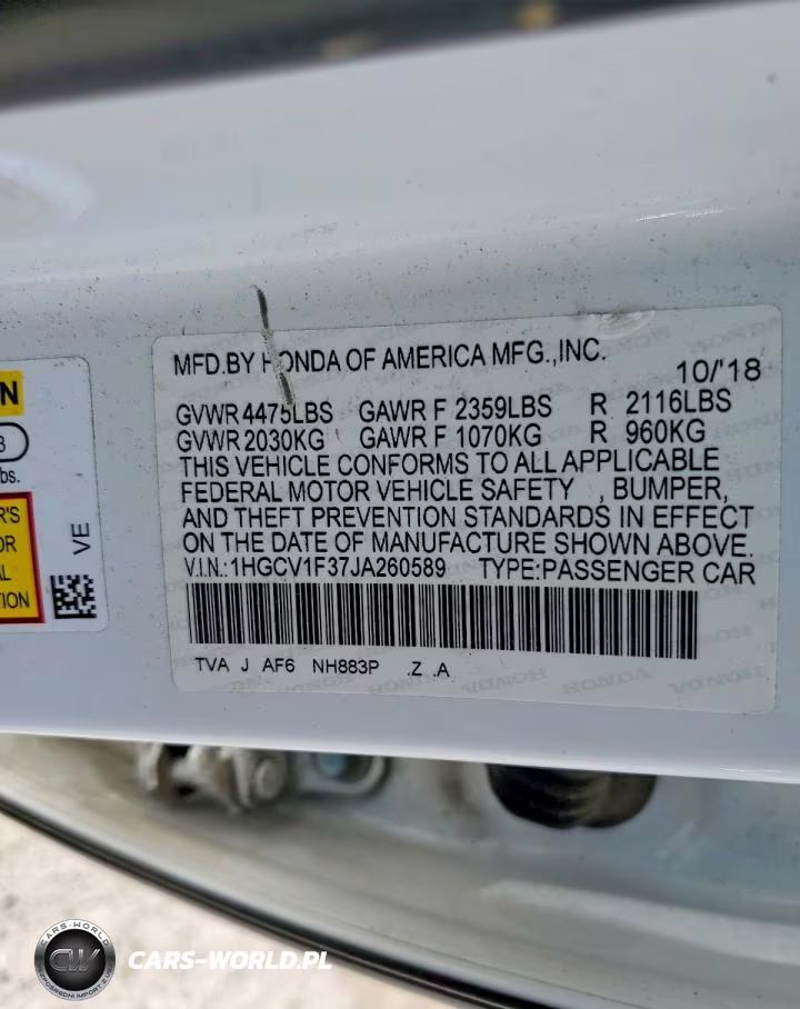2018 Honda Accord Sport VIN:1HGCV1F37JA260589 - 12