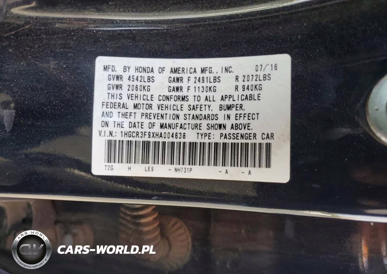 2017 Honda Accord Touring VIN:1HGCR3F9XHA004638 - 13