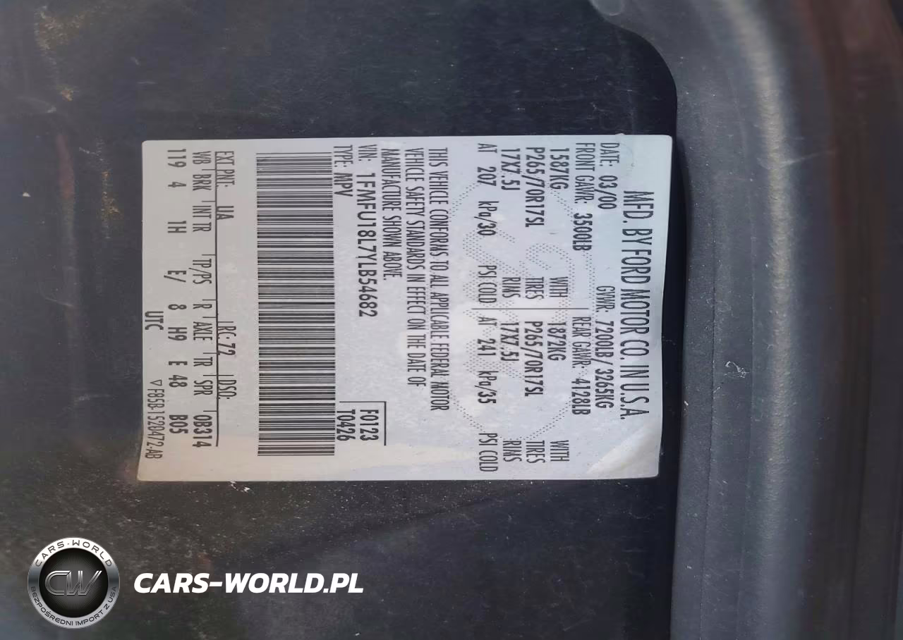 2000 Ford Expedition Eddie Bauer VIN:1FMFU18L7YLB54682 - 13