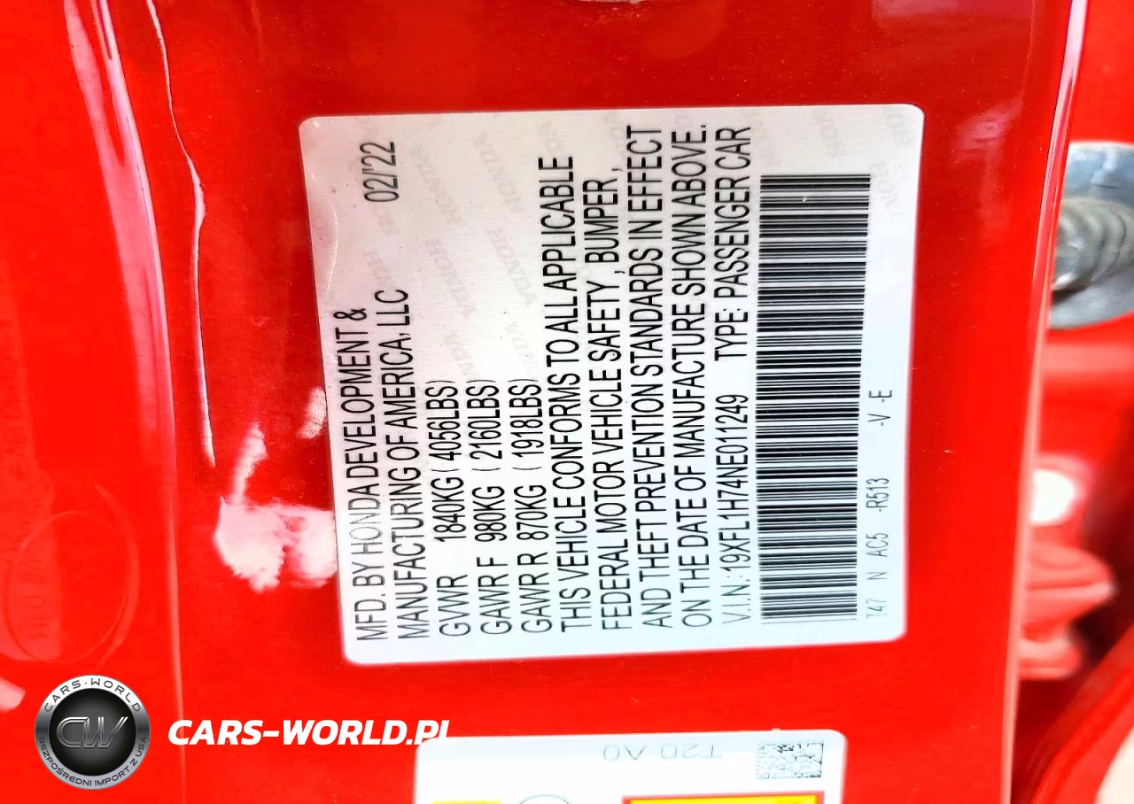 2022 Honda Civic Hatchback VIN:19XFL1H74NE011249 - 12