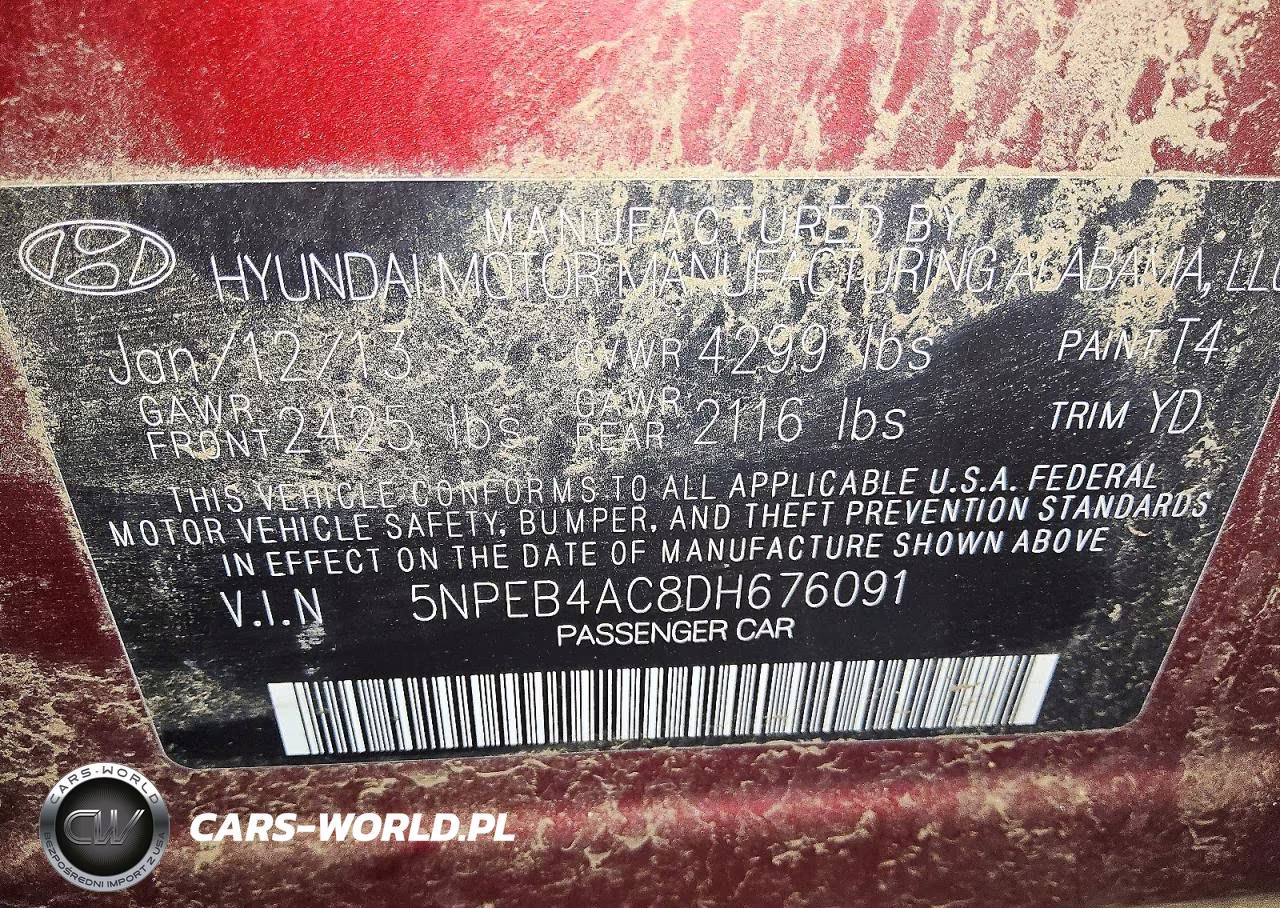 2013 Hyundai Sonata Gls VIN:5NPEB4AC8DH676091 - 12