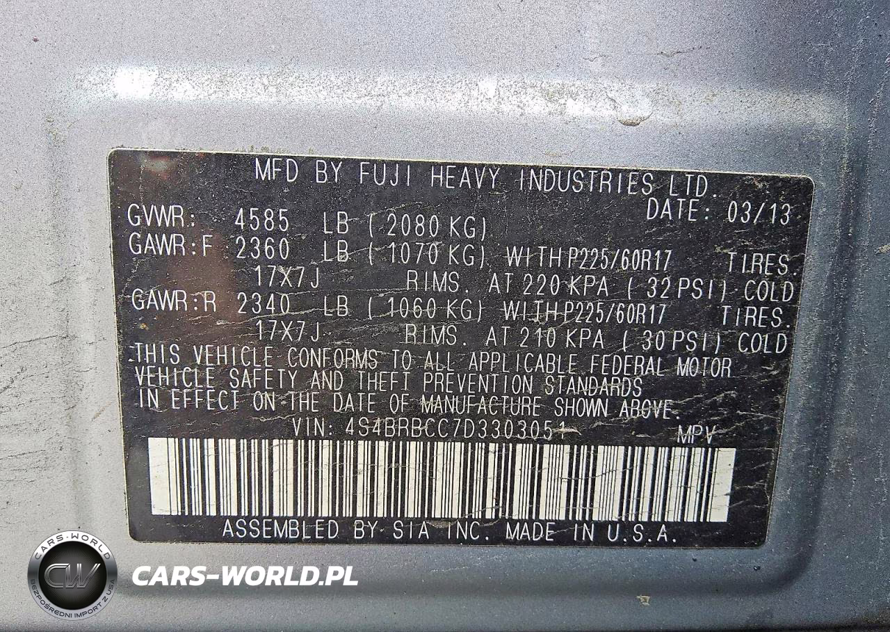 2013 Subaru Outback 2.5I Premium VIN:4S4BRBCC7D3303051 - 13
