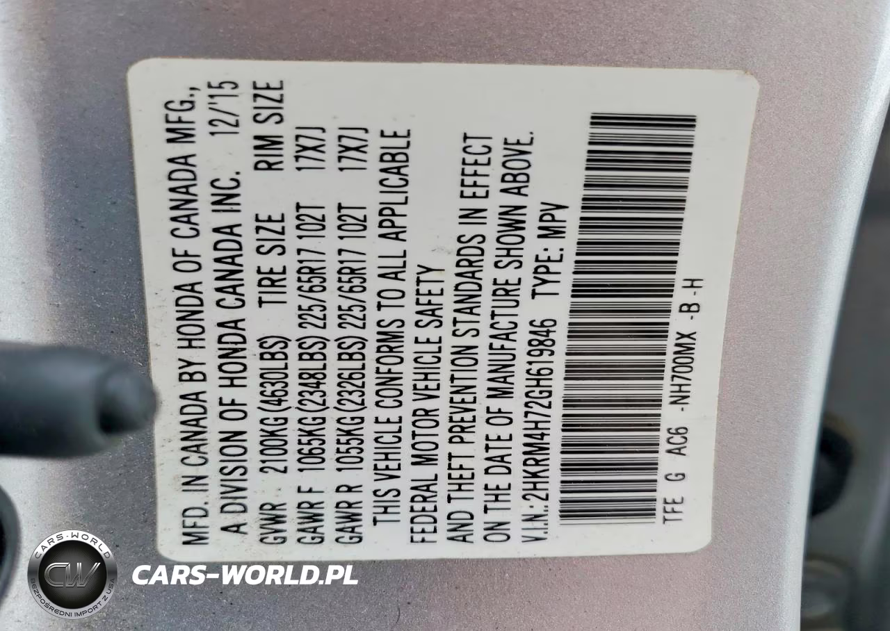 2016 Honda Cr-V Exl VIN:2HKRM4H72GH619846 - 13
