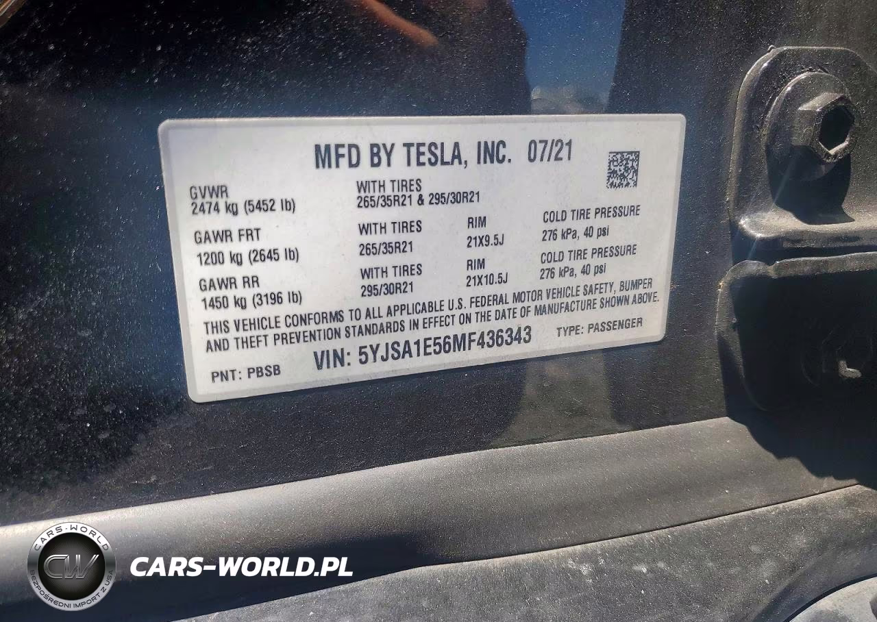 2021 Tesla Model S VIN:5YJSA1E56MF436343 - 12
