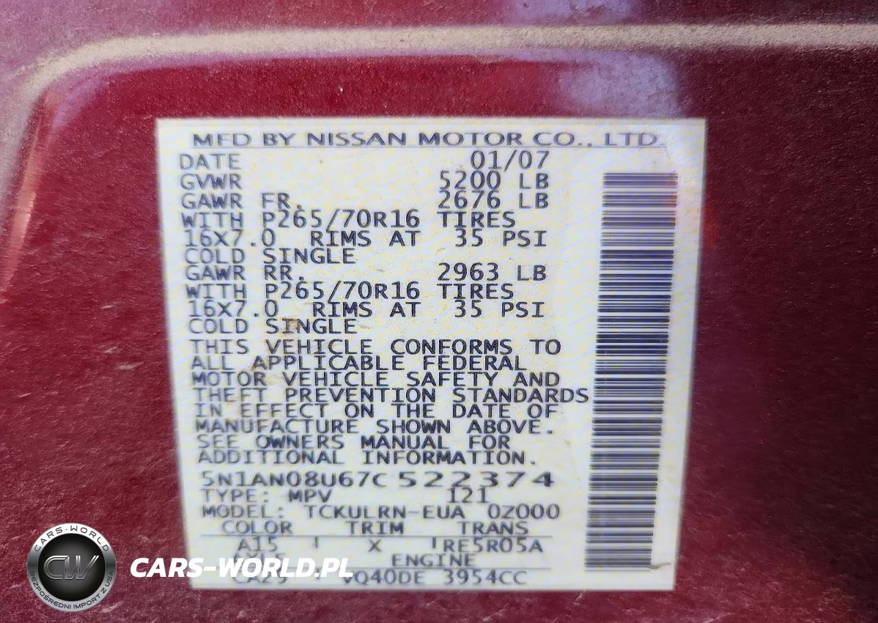 2007 Nissan Xterra X VIN:5N1AN08U67C522374 - 13