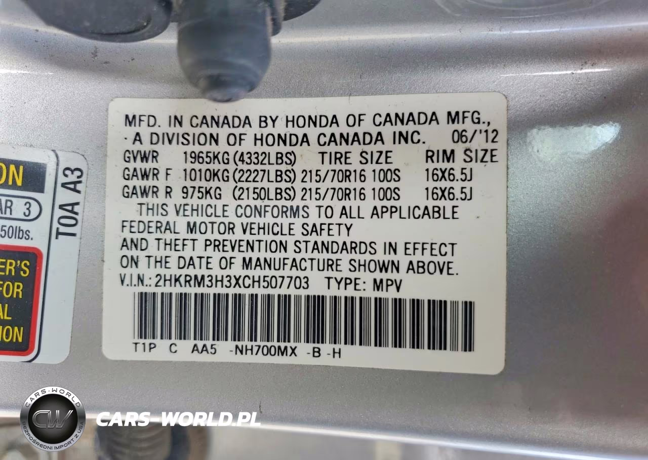 2012 Honda Cr-V Lx VIN:2HKRM3H3XCH507703 - 12