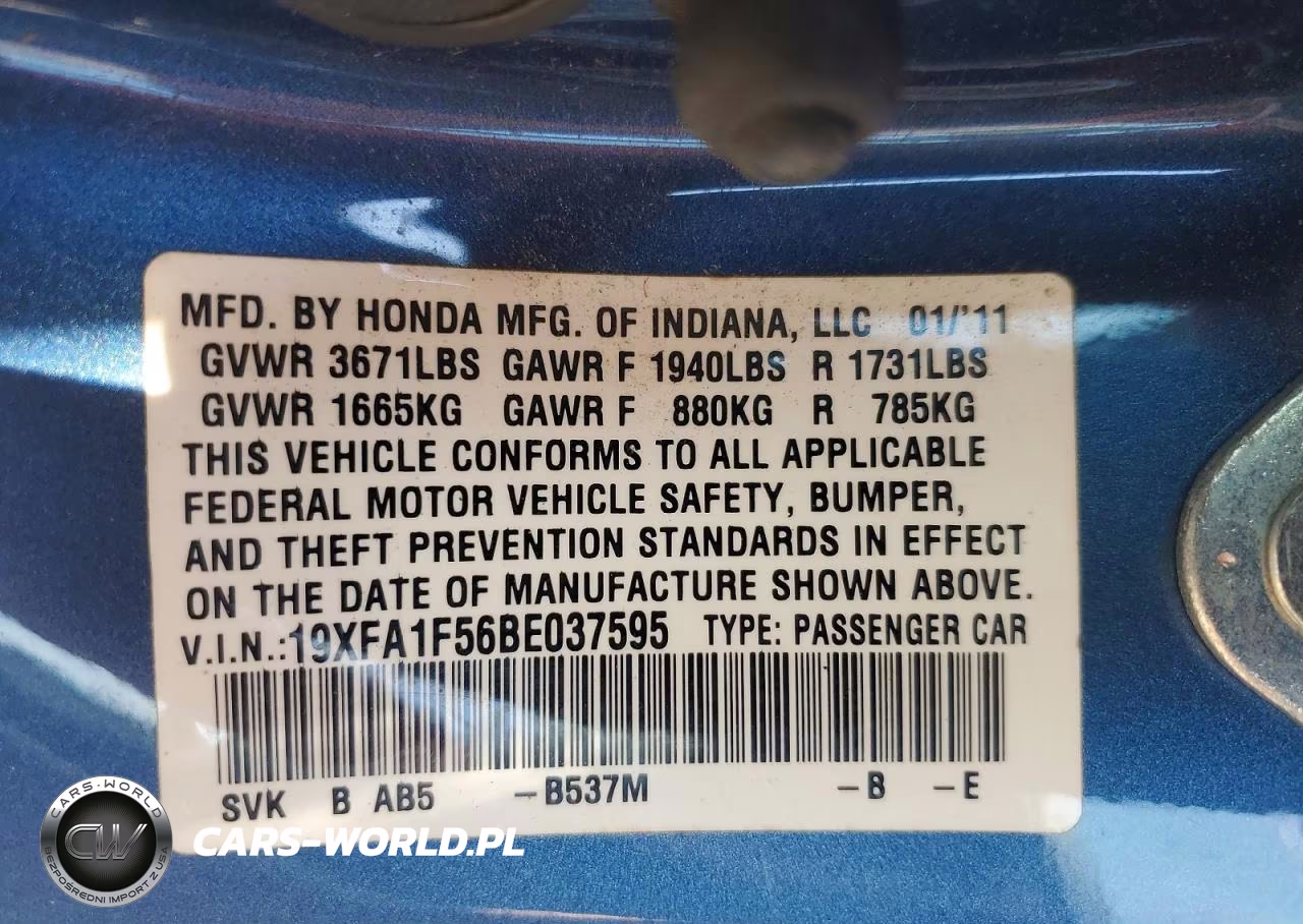 2011 Honda Civic Lx VIN:19XFA1F56BE037595 - 12