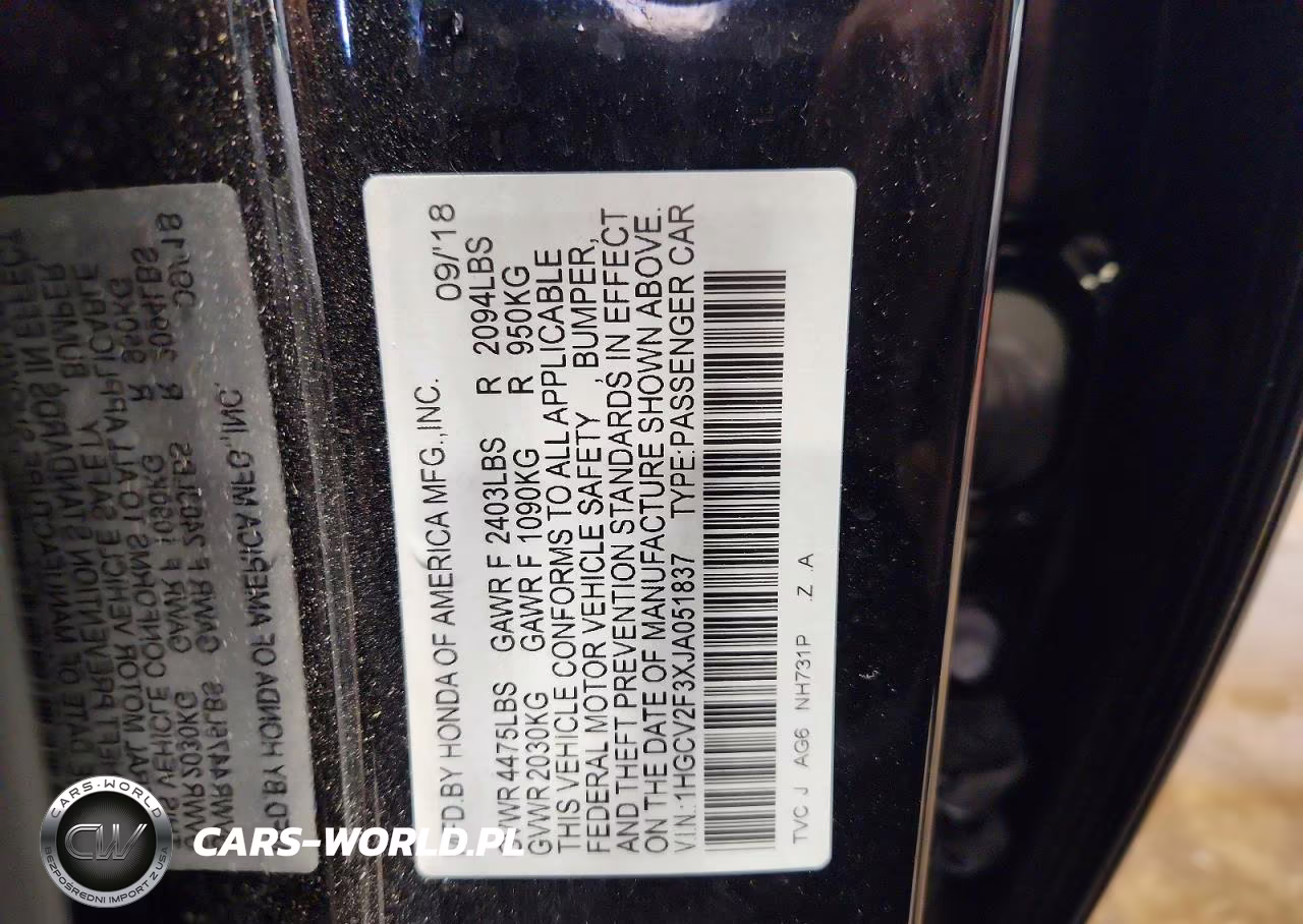 2018 Honda Accord Sport VIN:1HGCV2F3XJA051837 - 12