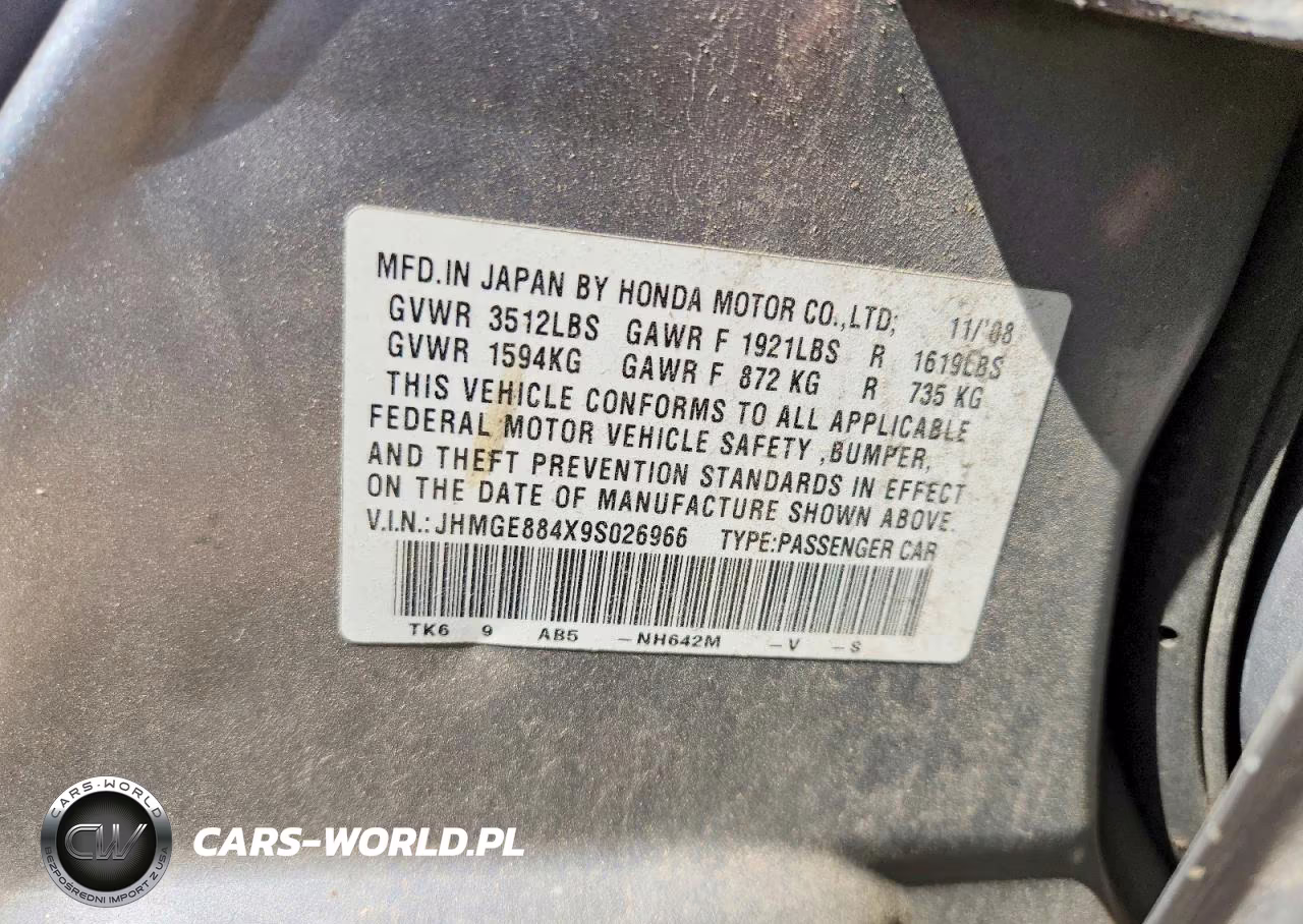2009 Hond Fit VIN:JHMGE884X9S026966 - 12