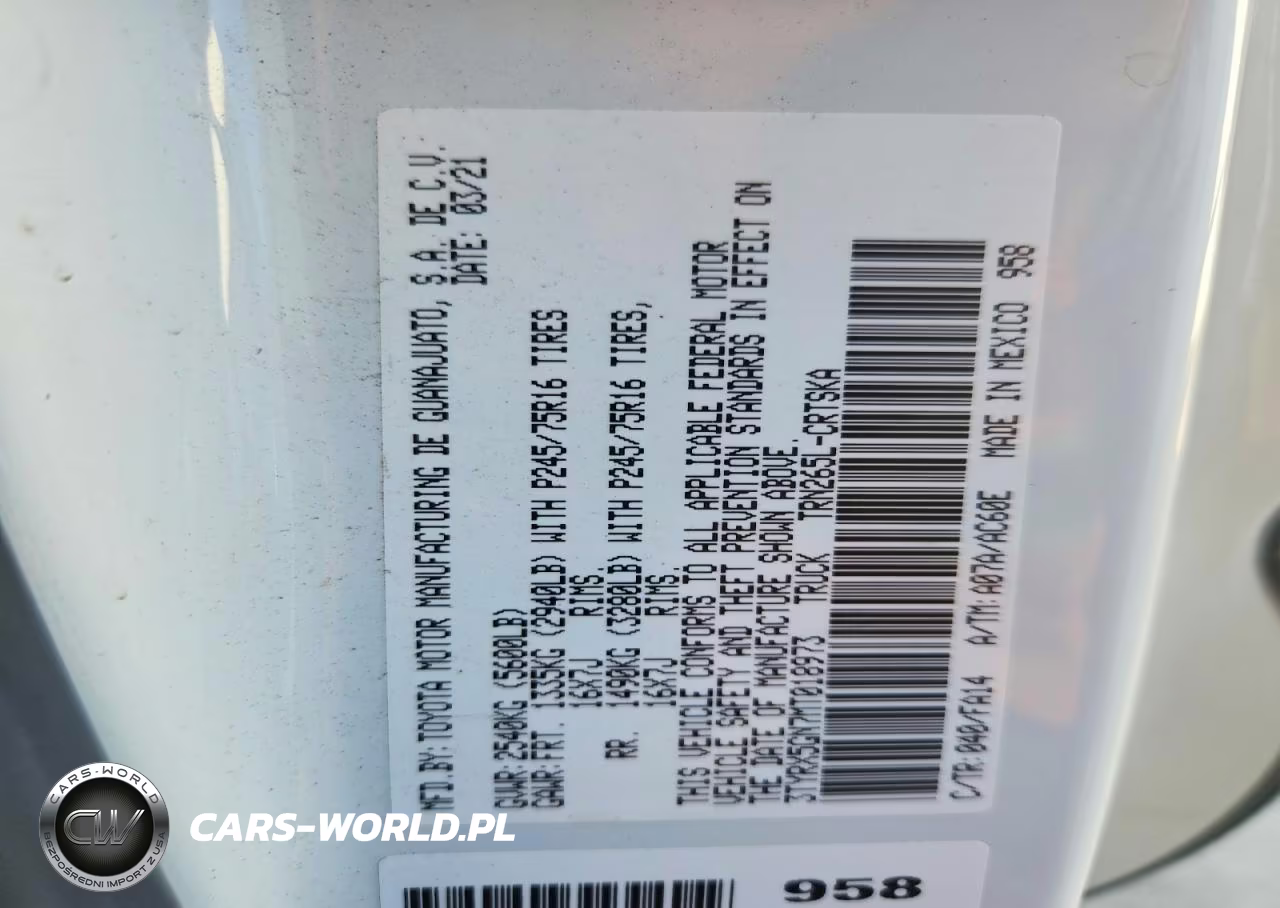 2021 Toyota Tacoma Sr VIN:3TYRX5GN7MT018973 - 12