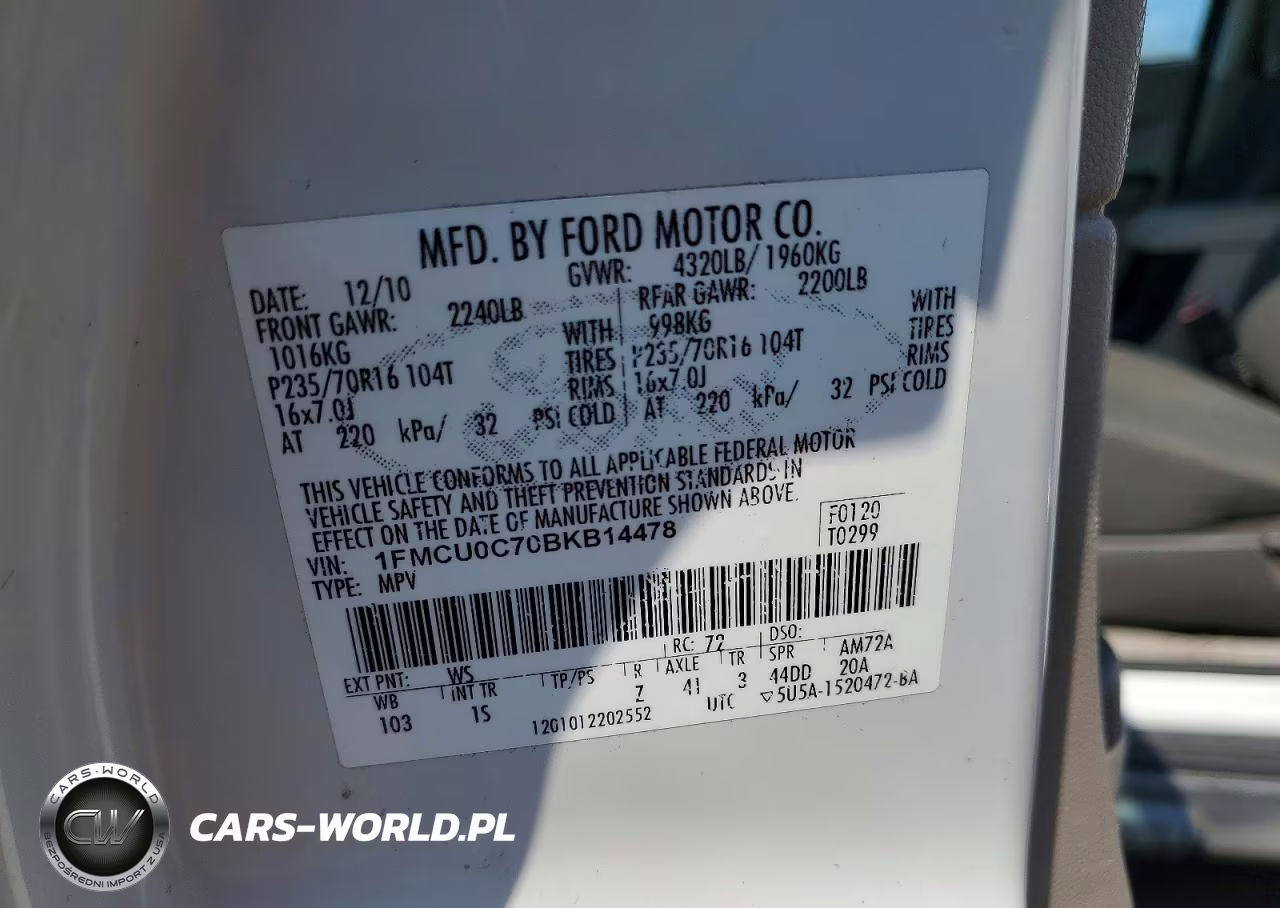 2011 Ford Escape Xls VIN:1FMCU0C70BKB14478 - 13