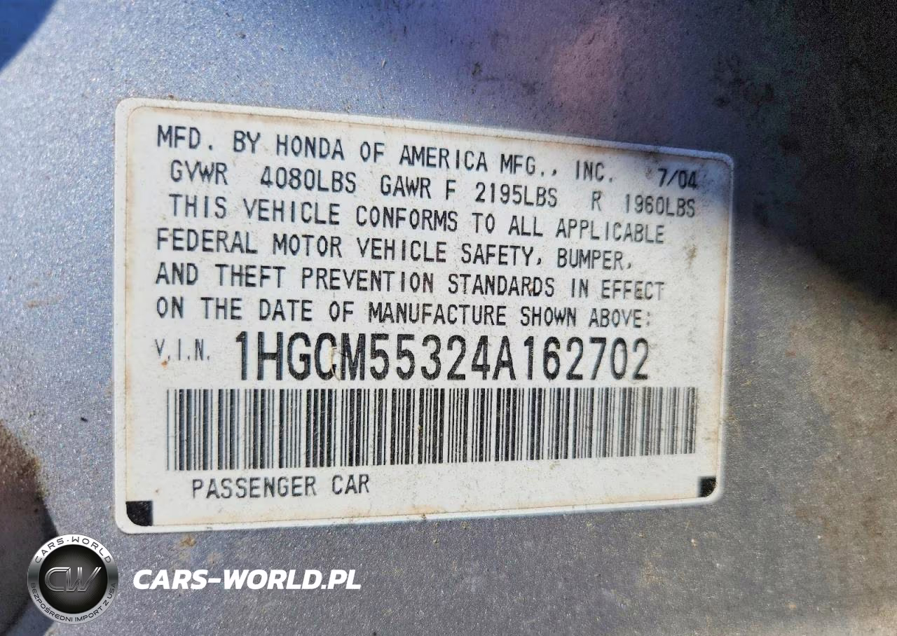 2004 Honda Accord Lx VIN:1HGCM55324A162702 - 12