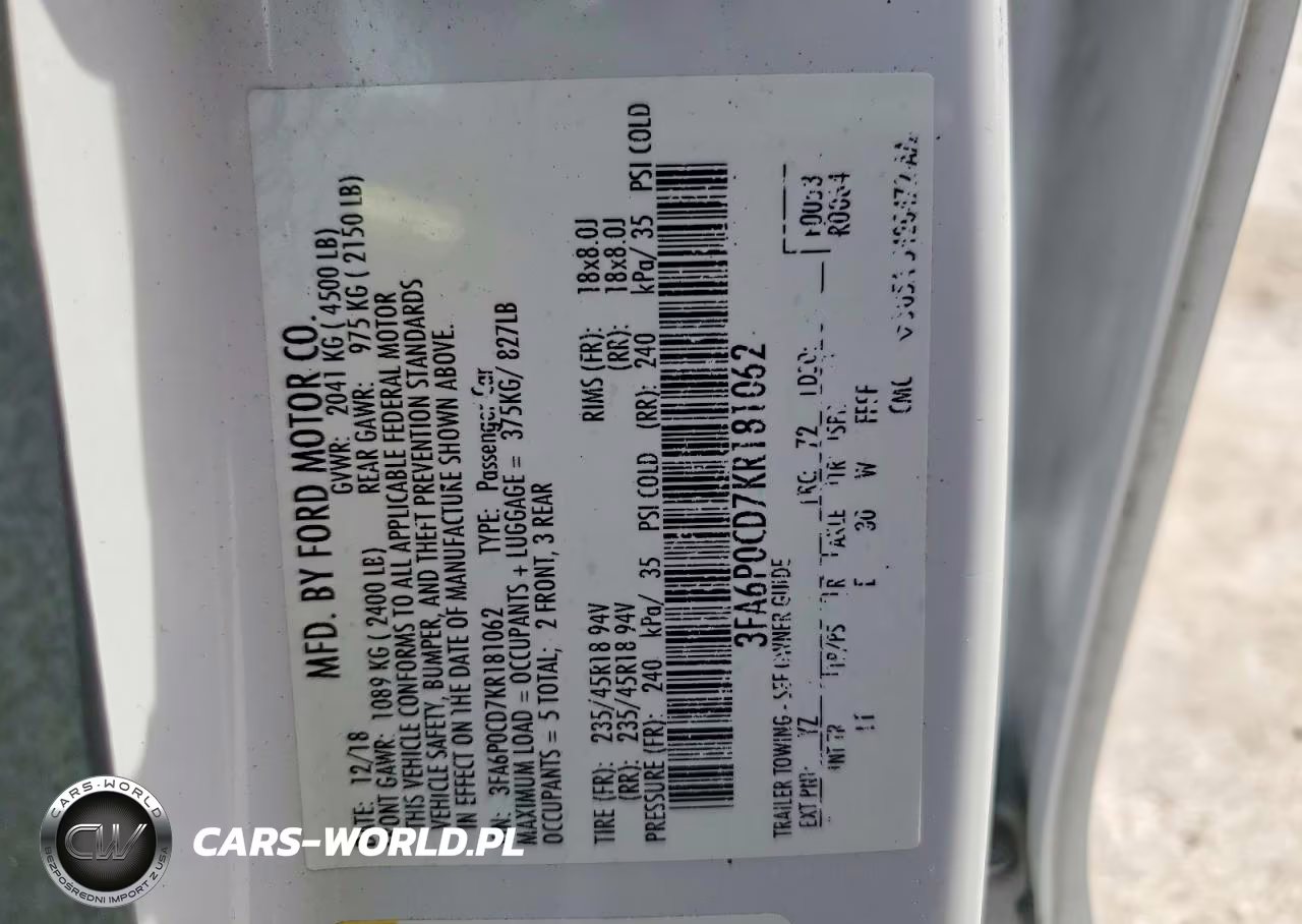 2019 Ford Fusion Sel VIN:3FA6P0CD7KR181062 - 12