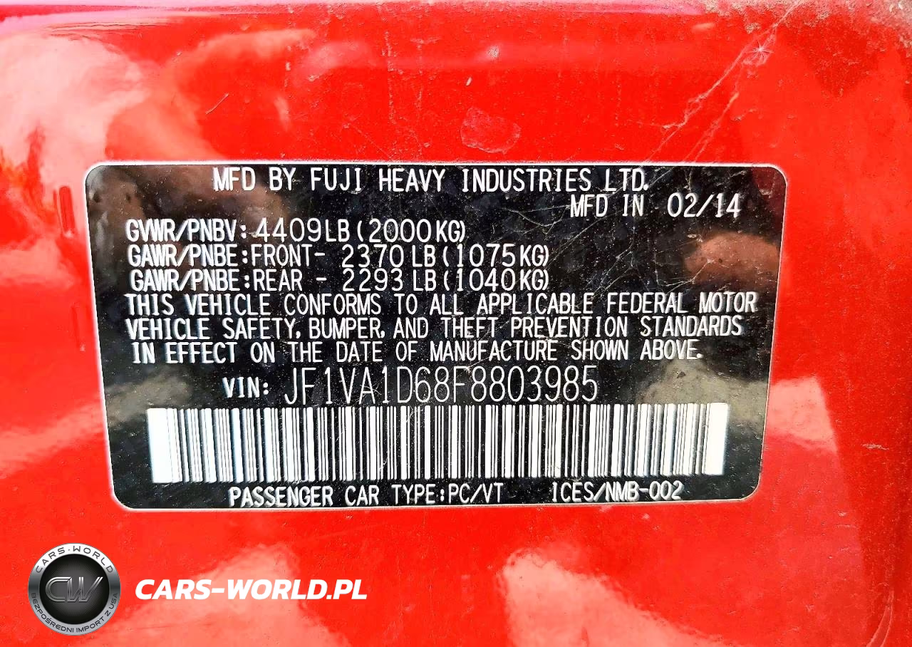 2015 Subaru Wrx Premium VIN:JF1VA1D68F8803985 - 12