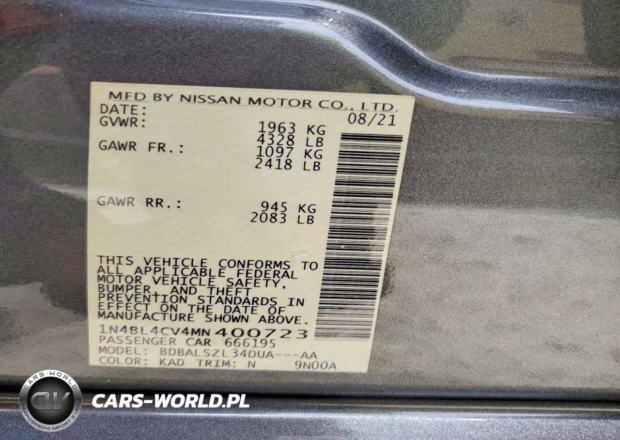 2021 Nissan Altima Sr VIN:1N4BL4CV4MN400723 - 12