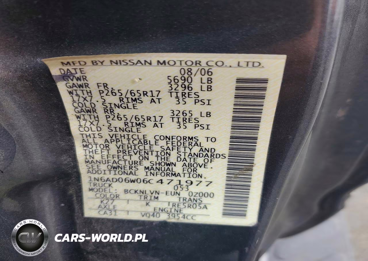 2006 Nissan Frontier Se VIN:1N6AD06W06C471977 - 12