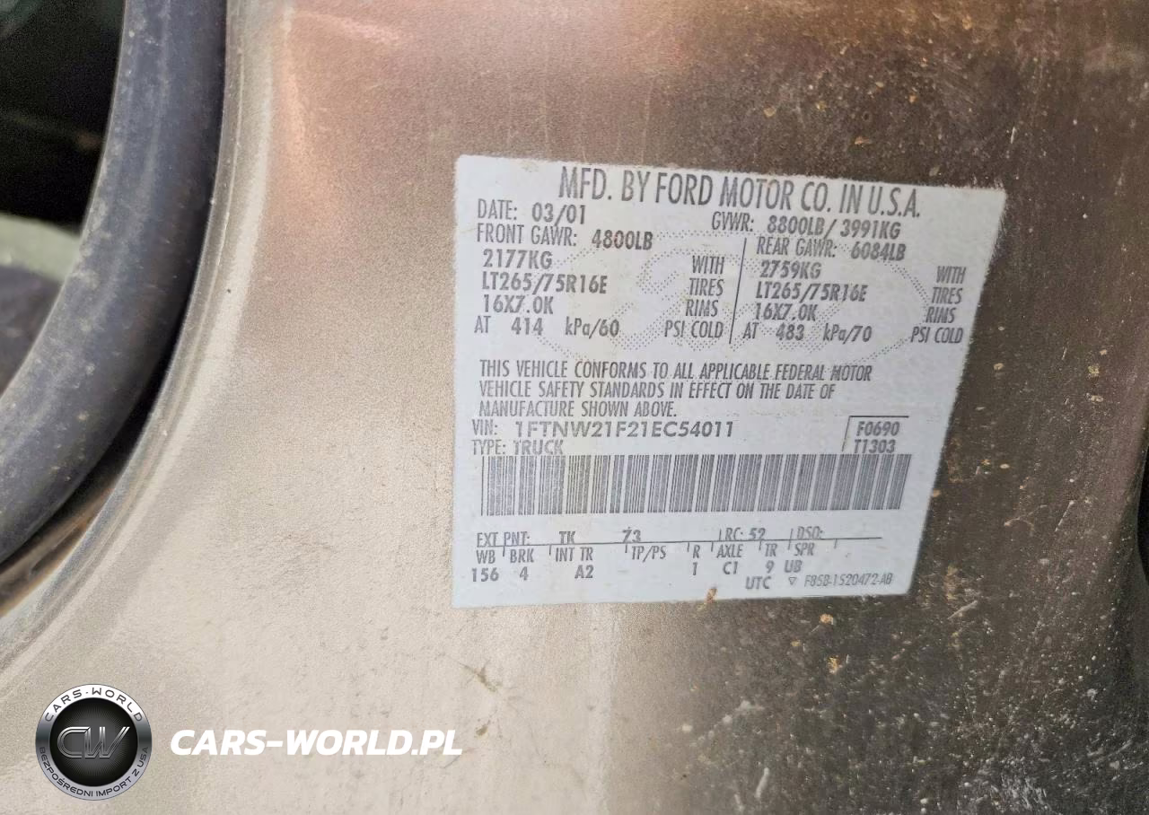 2001 Ford F250 Super Duty VIN:1FTNW21F21EC54011 - 12
