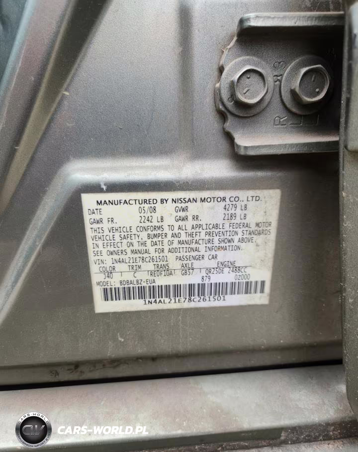 2008 Nissan Altima 2.5 VIN:1N4AL21E78C261501 - 12