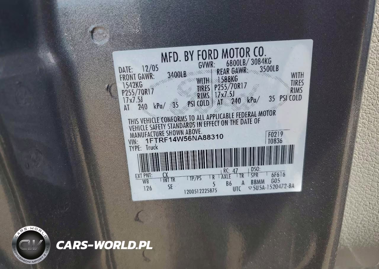 2006 Ford F150 VIN:1FTRF14W56NA88310 - 12