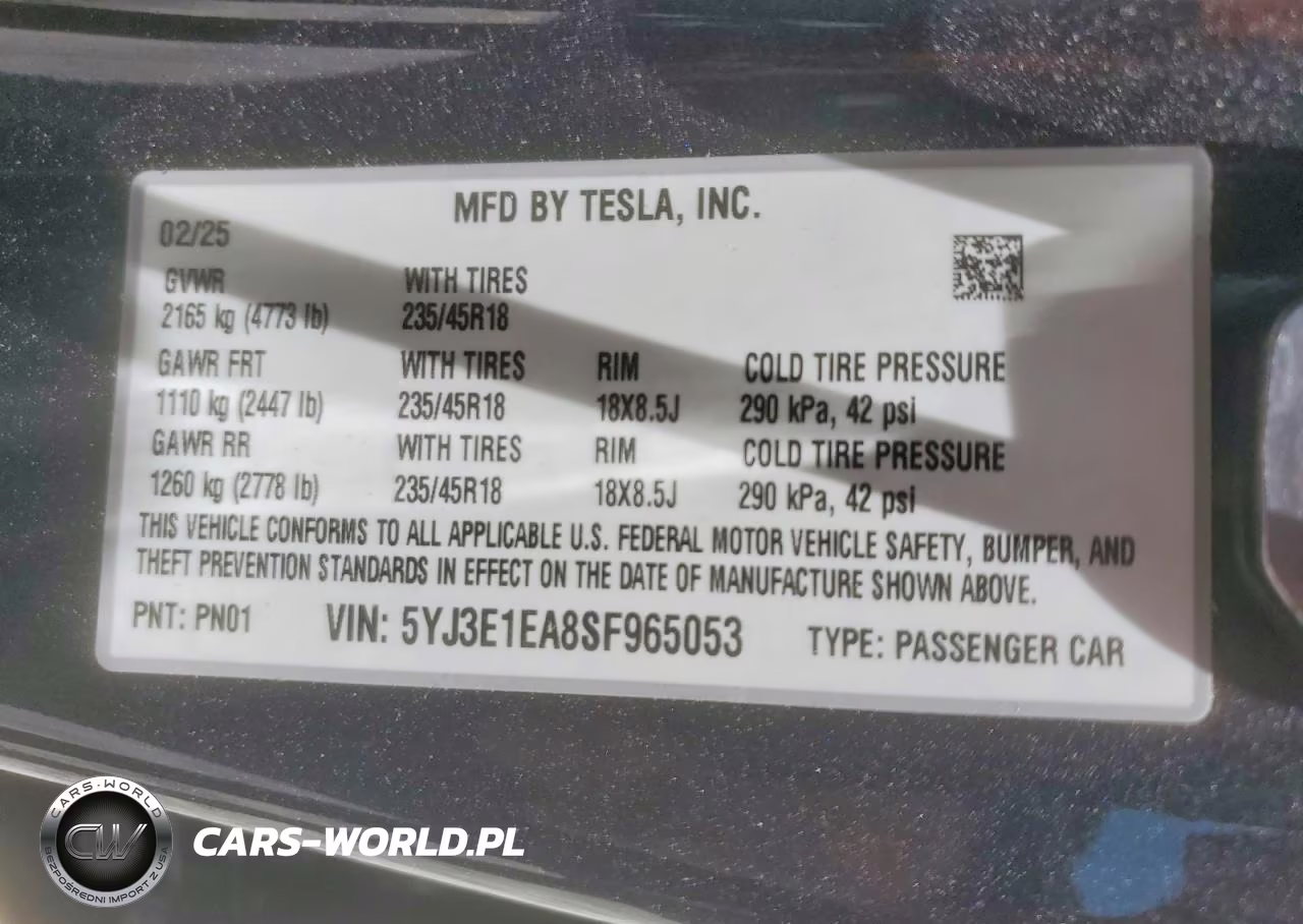 2025 Tesla Model 3 VIN:5YJ3E1EA8SF965053 - 13