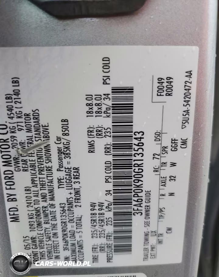 2016 Ford Fushion VIN:3FA6P0K90GR135643 - 13