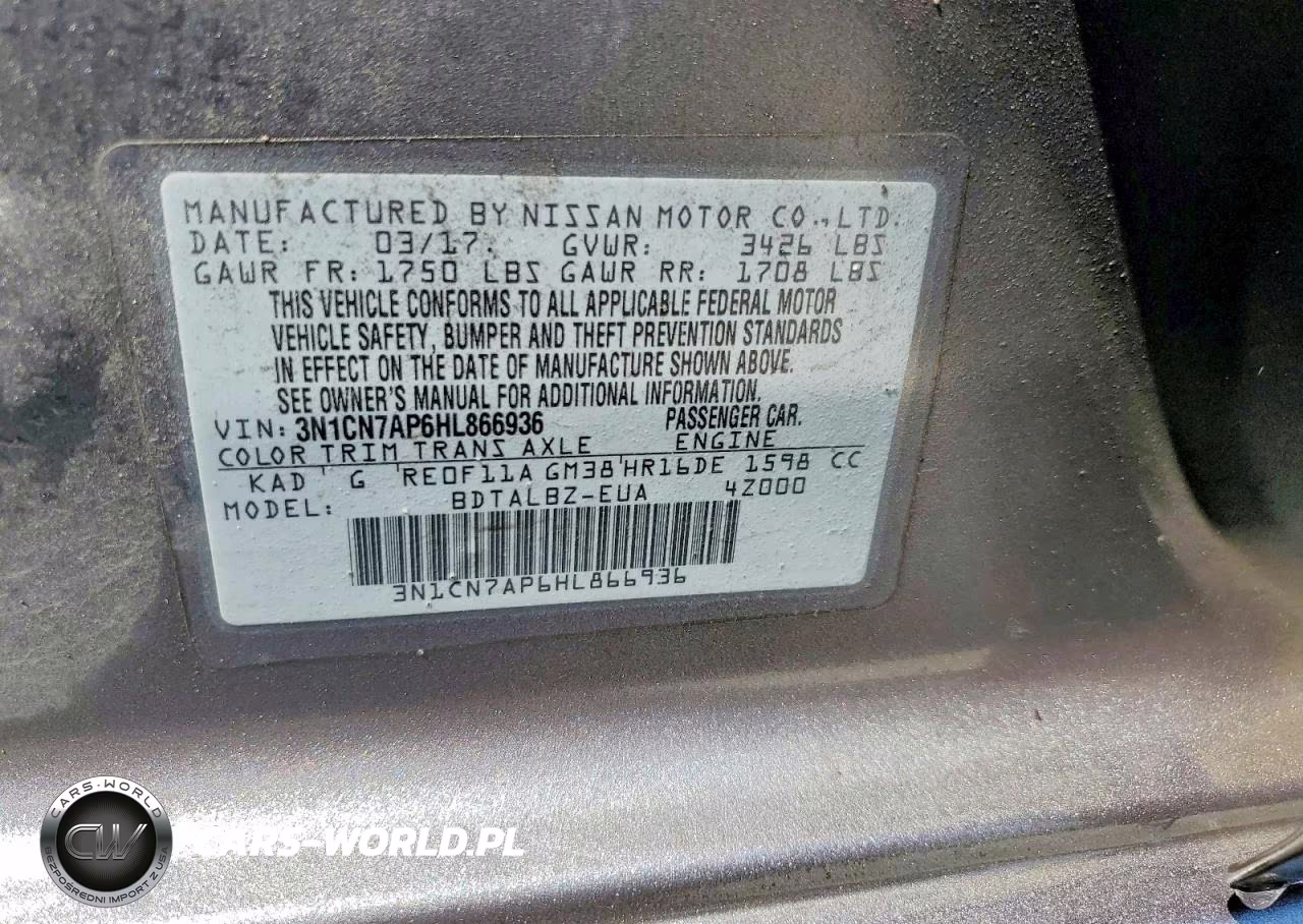 2017 Nissan Versa 1.6 Sv VIN:3N1CN7AP6HL866936 - 12