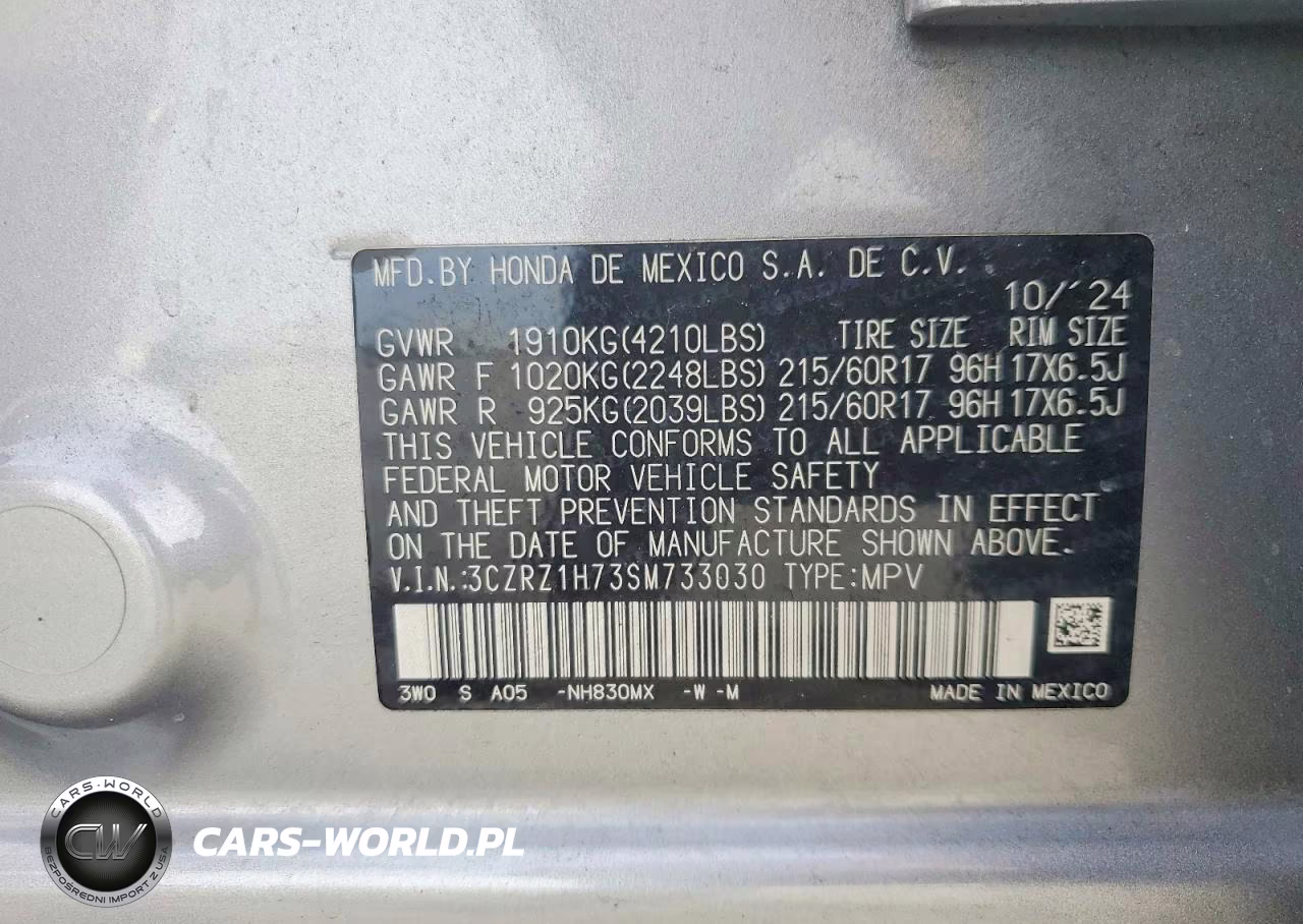 2025 Honda Hr-V Exl VIN:3CZRZ1H73SM733030 - 13