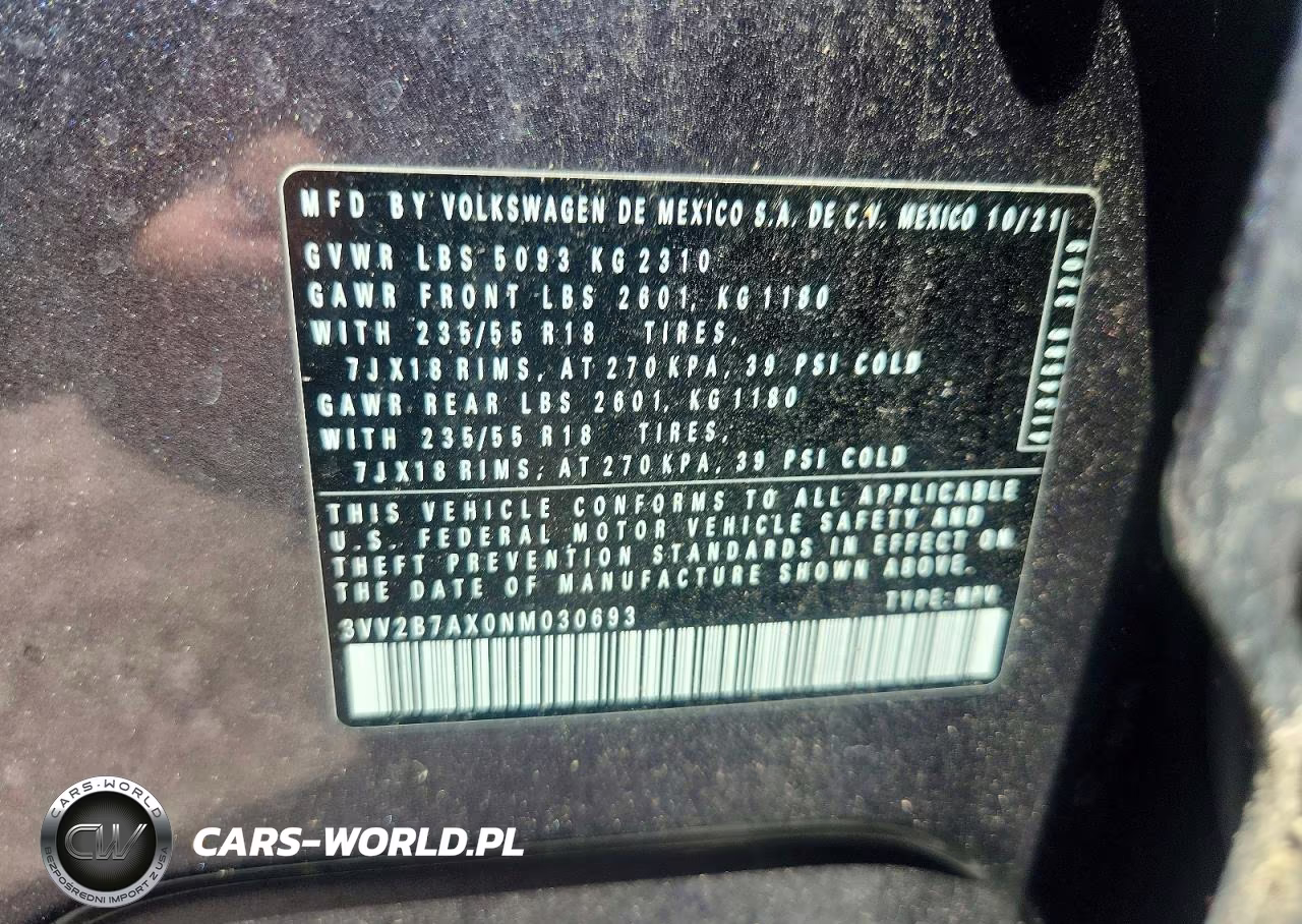 2022 Volkswagen Tiguan Se VIN:3VV2B7AX0NM030693 - 13