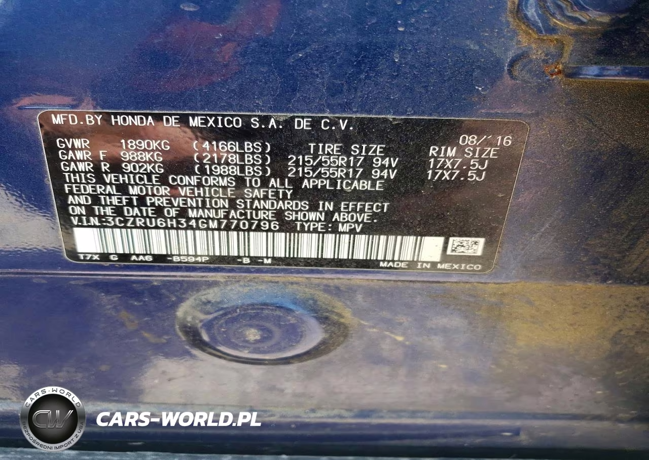 2016 Honda Hr-V Lx VIN:3CZRU6H34GM770796 - 12