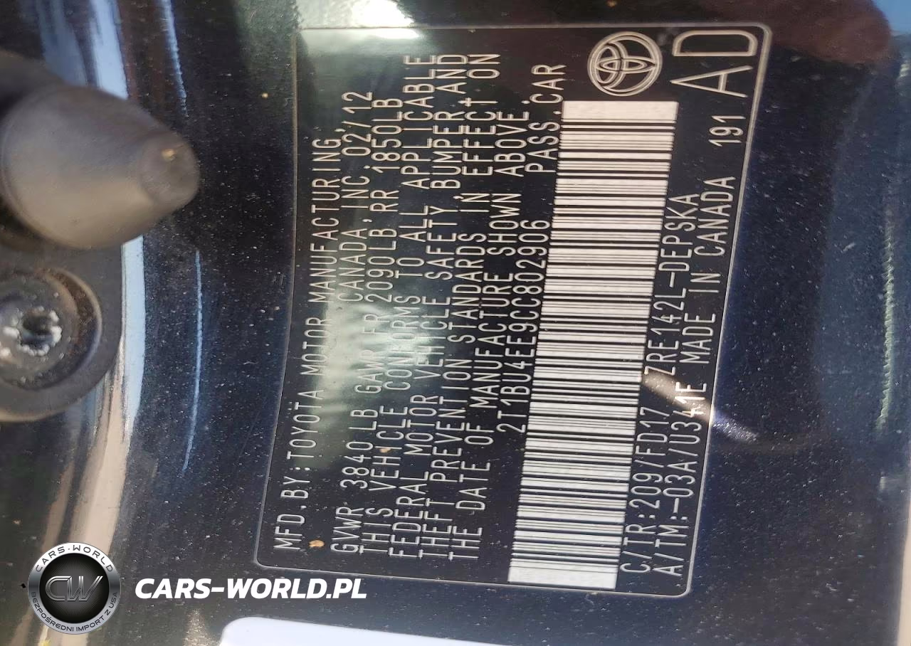 2012 Toyota Corolla S VIN:2T1BU4EE9CC802906 - 12