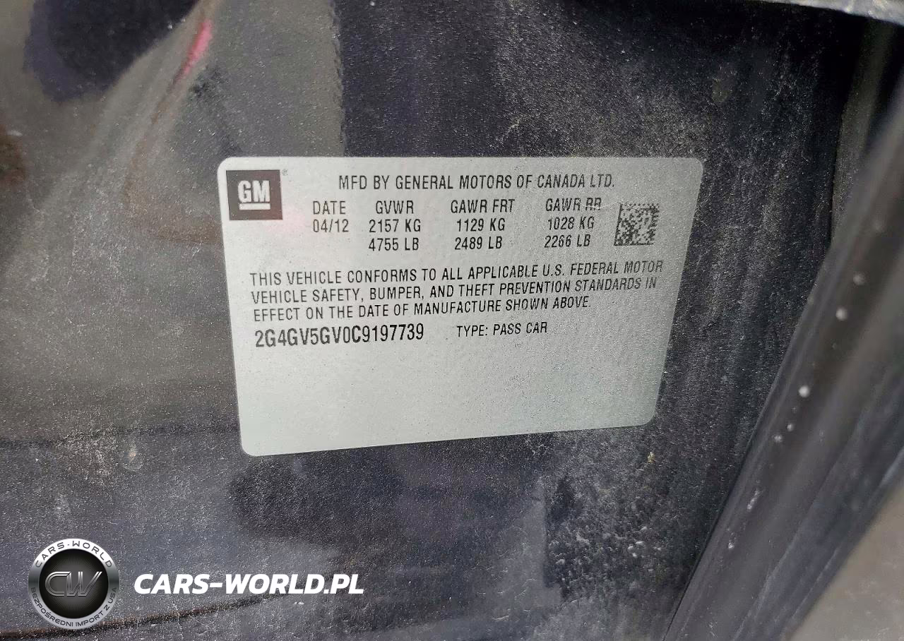 2012 Buick Regal Gs VIN:2G4GV5GV0C9197739 - 12