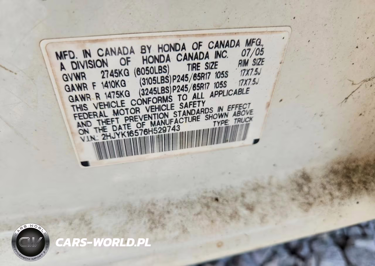 2006 Honda Ridgeline Rtl VIN:2HJYK16576H529743 - 12
