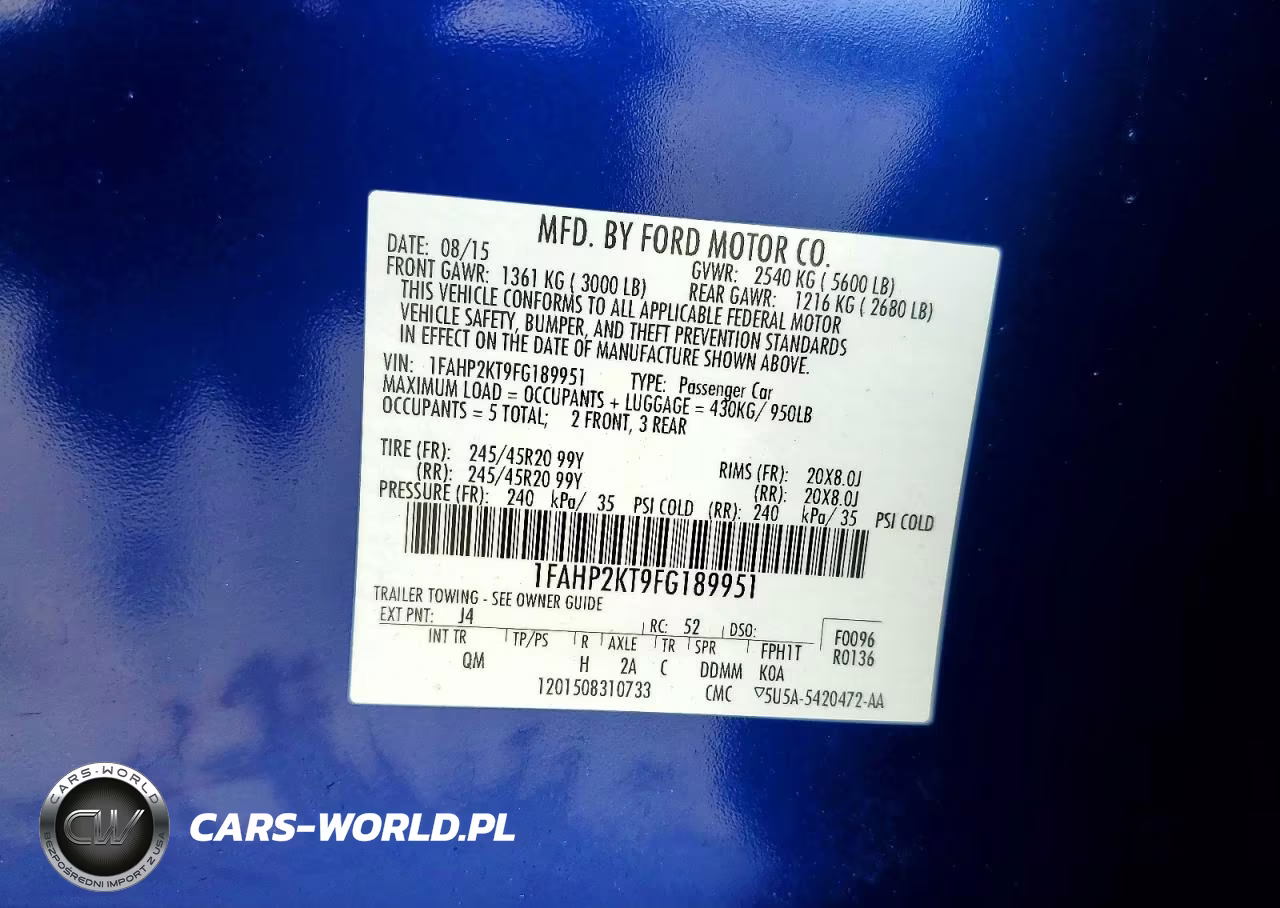 2015 Ford Taurus Sho VIN:1FAHP2KT9FG189951 - 12