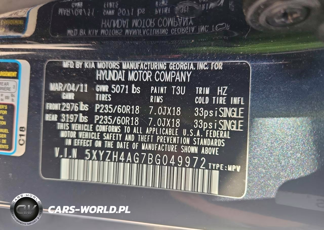 2011 Hyundai Santa Fe Se VIN:5XYZH4AG7BG049972 - 13