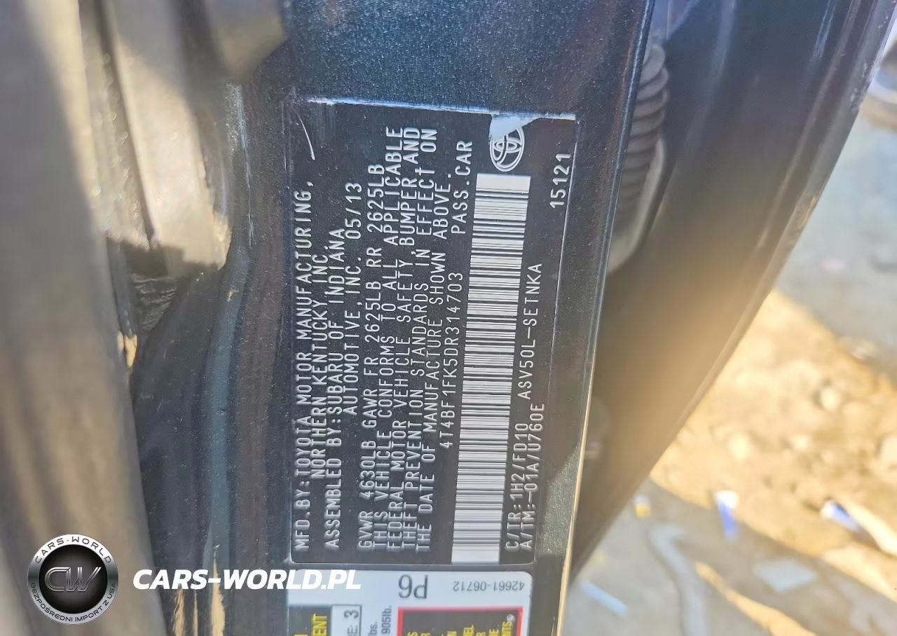 2013 Toyota Camry VIN:4T4BF1FK5DR314703 - 12