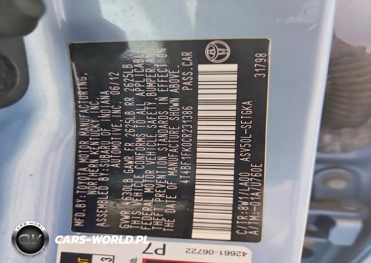 2012 Toyota Camry Xle VIN:4T4BF1FK0CR231386 - 12