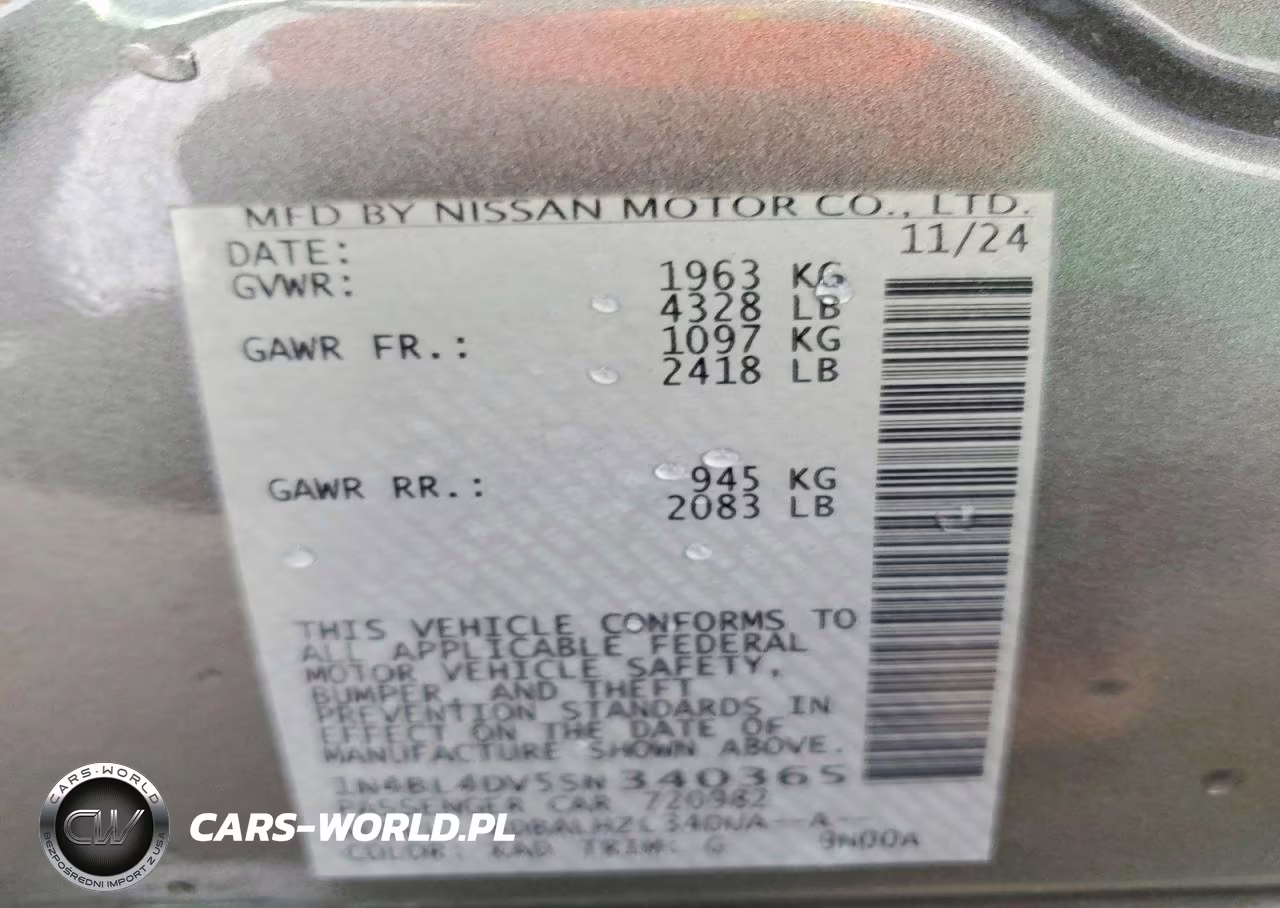 2025 Nissan Altima Sv VIN:1N4BL4DV5SN340365 - 12