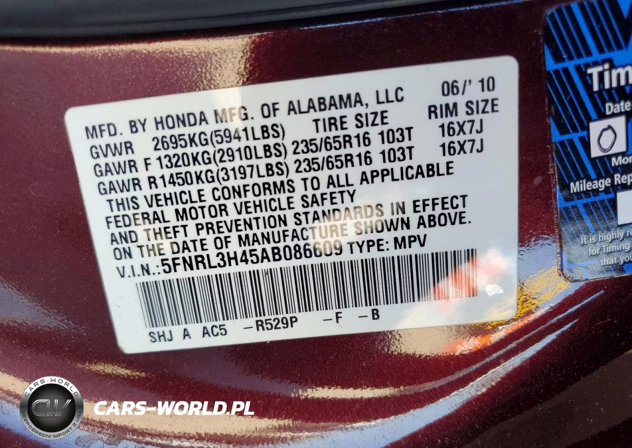 2010 Honda Odyssey Ex VIN:5FNRL3H45AB086609 - 13