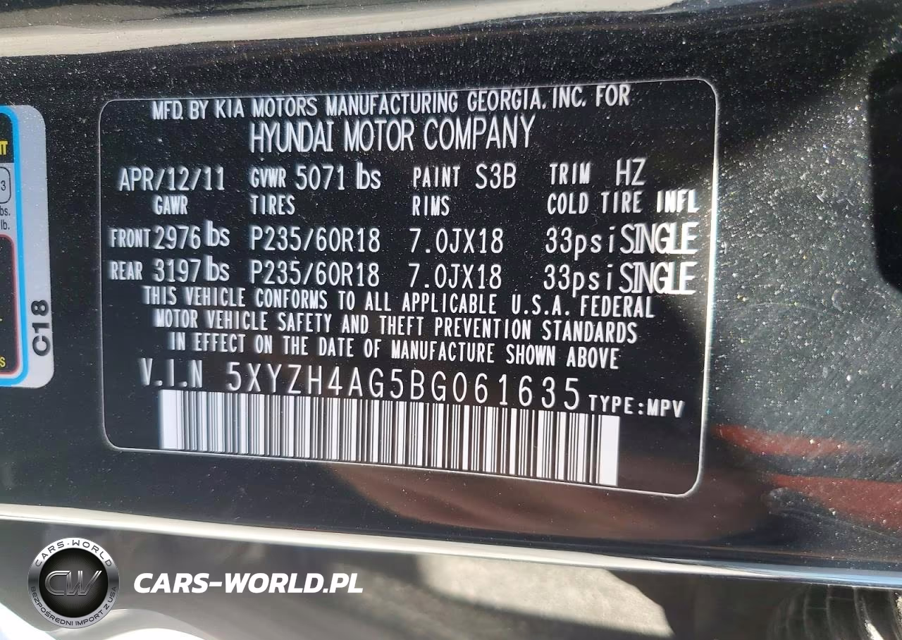 2011 Hyundai Santa Fe Se VIN:5XYZH4AG5BG061635 - 13