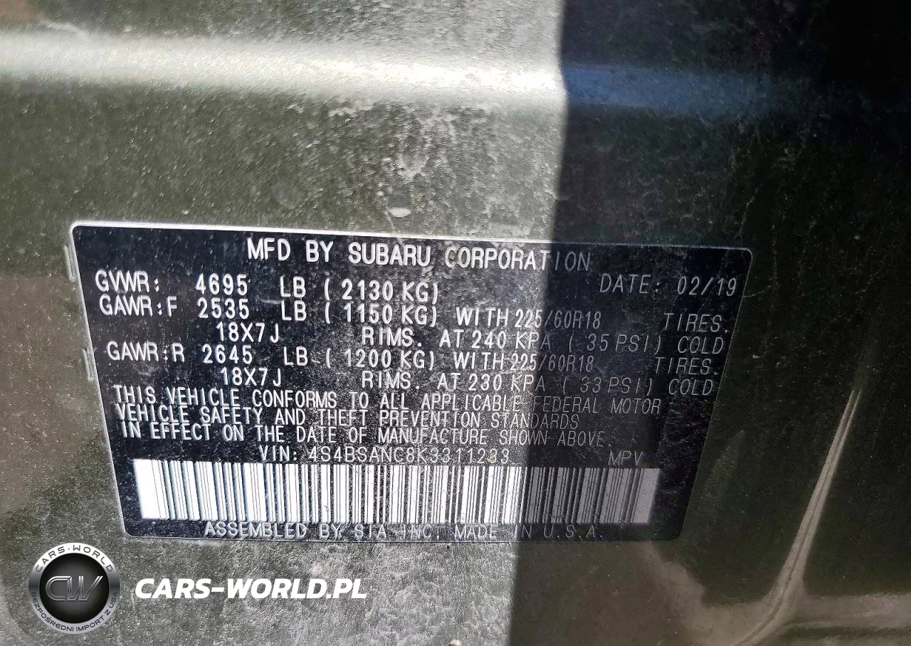 2019 Subaru Outback 2.5I Limited VIN:4S4BSANC8K3311233 - 13