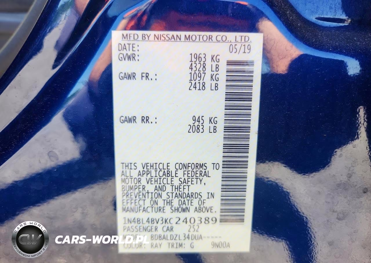 2019 Nissan Altima S VIN:1N4BL4BV3KC240389 - 12