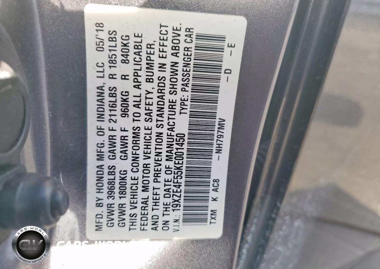 2019 Honda Insight Ex VIN:19XZE4F55KE001450 - 12