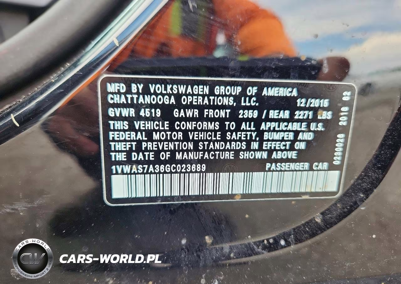 2016 Volkswagen Passat S VIN:1VWAS7A36GC023689 - 12