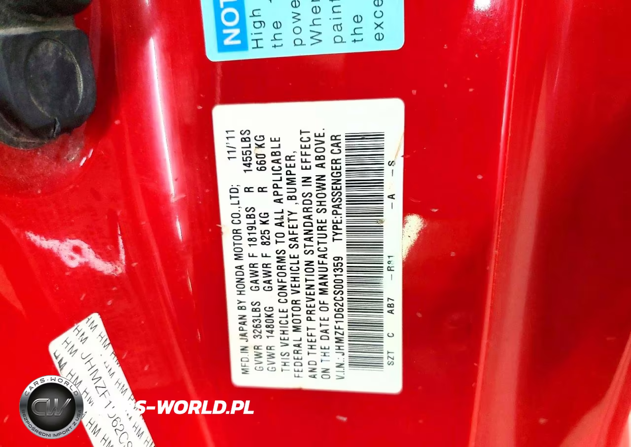 2012 Honda Cr-Z Ex VIN:JHMZF1D62CS001359 - 12