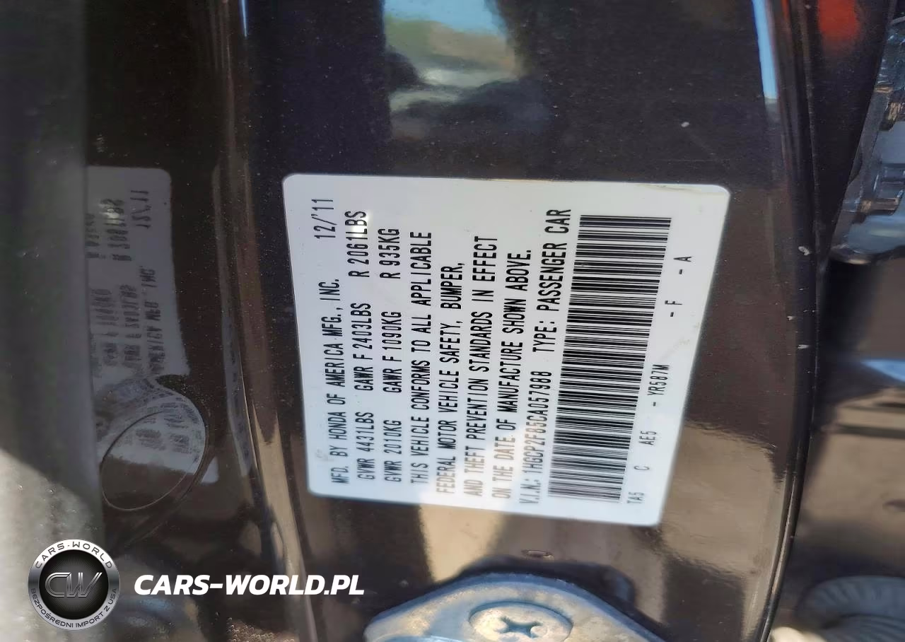 2012 Honda Accord Exl VIN:1HGCP2F85CA057988 - 12