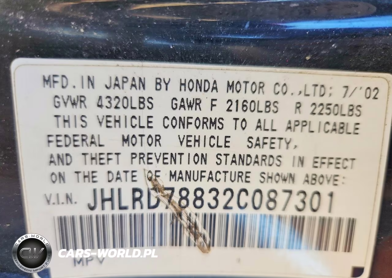 2002 Honda Cr-V Ex VIN:JHLRD78832C087301 - 12