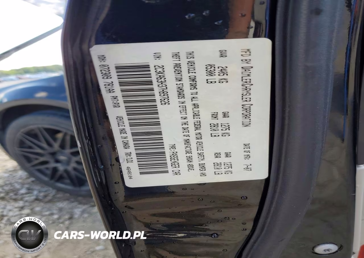 2007 Chrysler 300C VIN:2C3KA63H37H897626 - 12