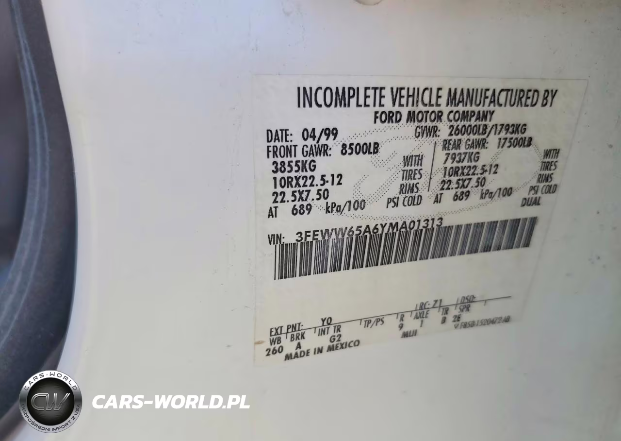 2000 Ford F650 Super Duty VIN:3FEWW65A6YMA01313 - 10
